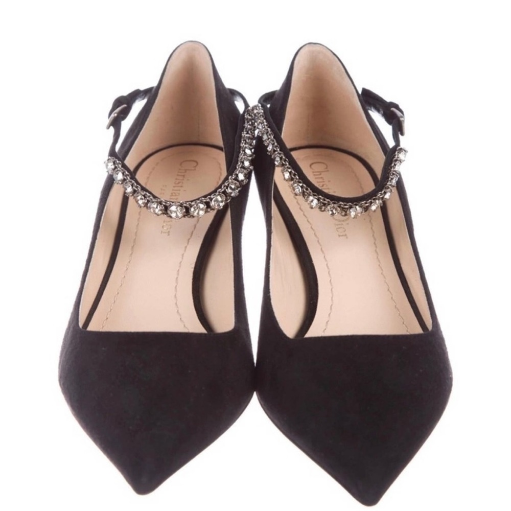 Dior - Diorly Black Suede Crystal Embellished Kitten Heel